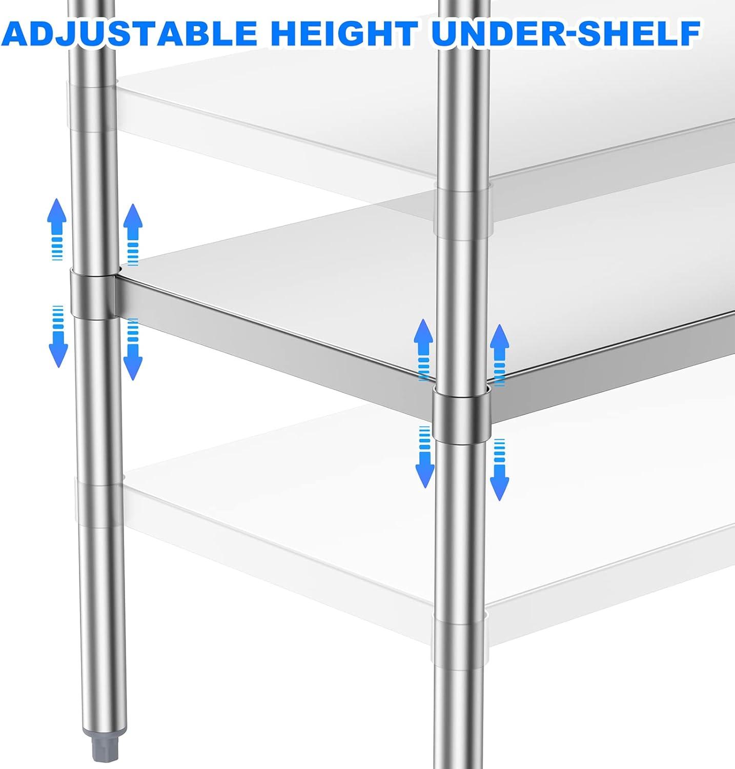 24-Inch Polished Stainless Steel Kitchen Prep Table with Adjustable Shelf