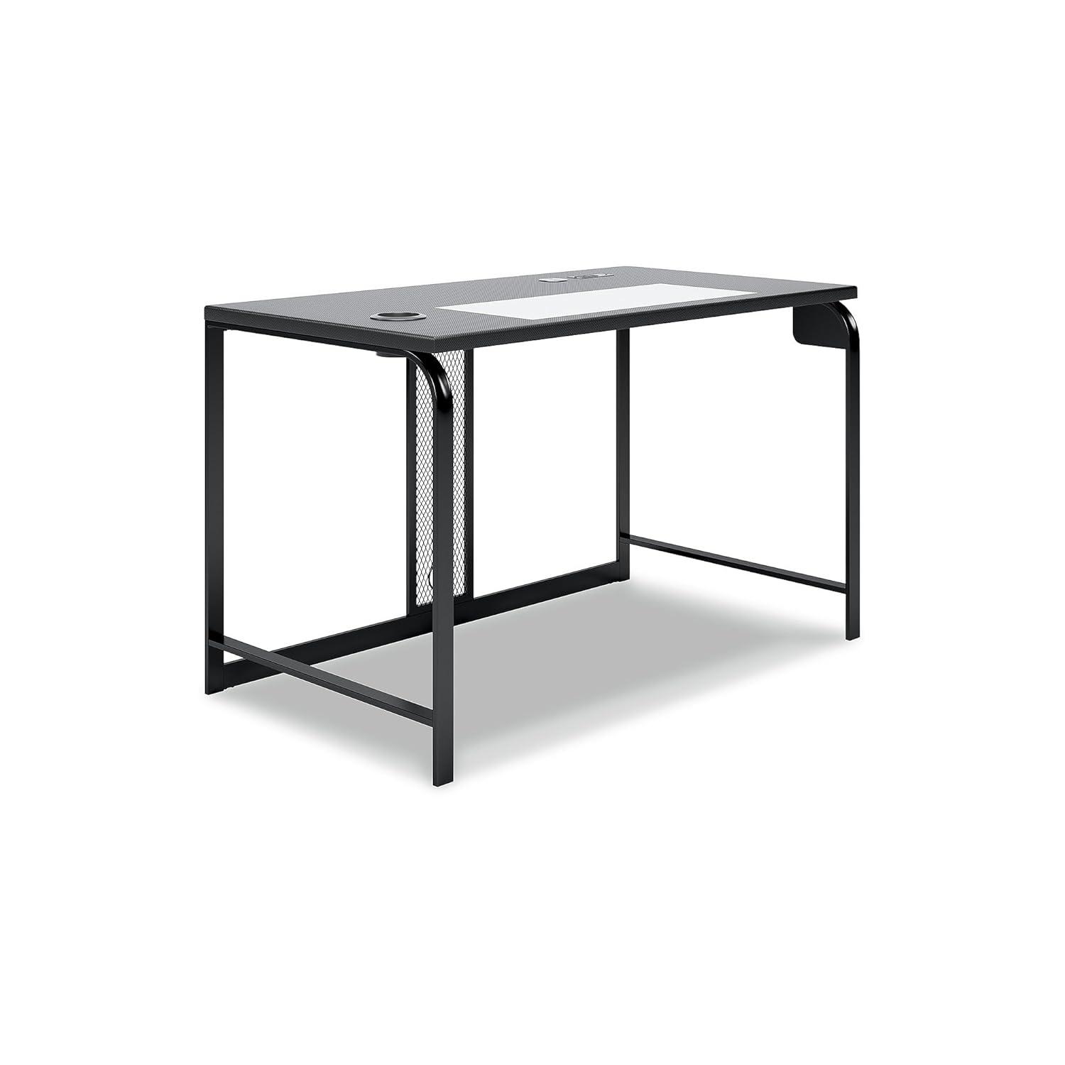 Lynxtyn 49.5" Black Contemporary Desk with USB and Cup Holder