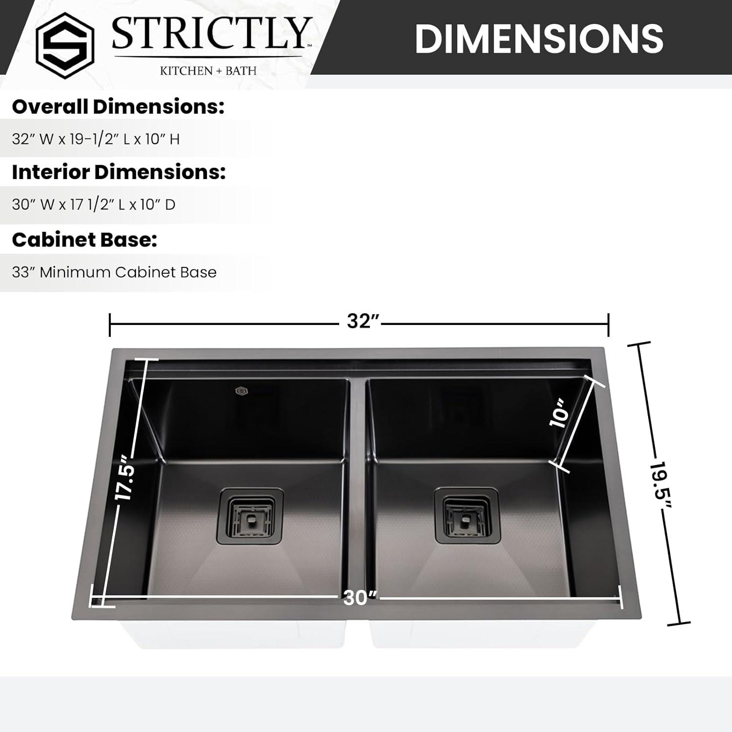 Strictly Sinks 32” Copper Undermount Workstation 16 Gauge Double Bowl Kitchen Sink Stain Resistant