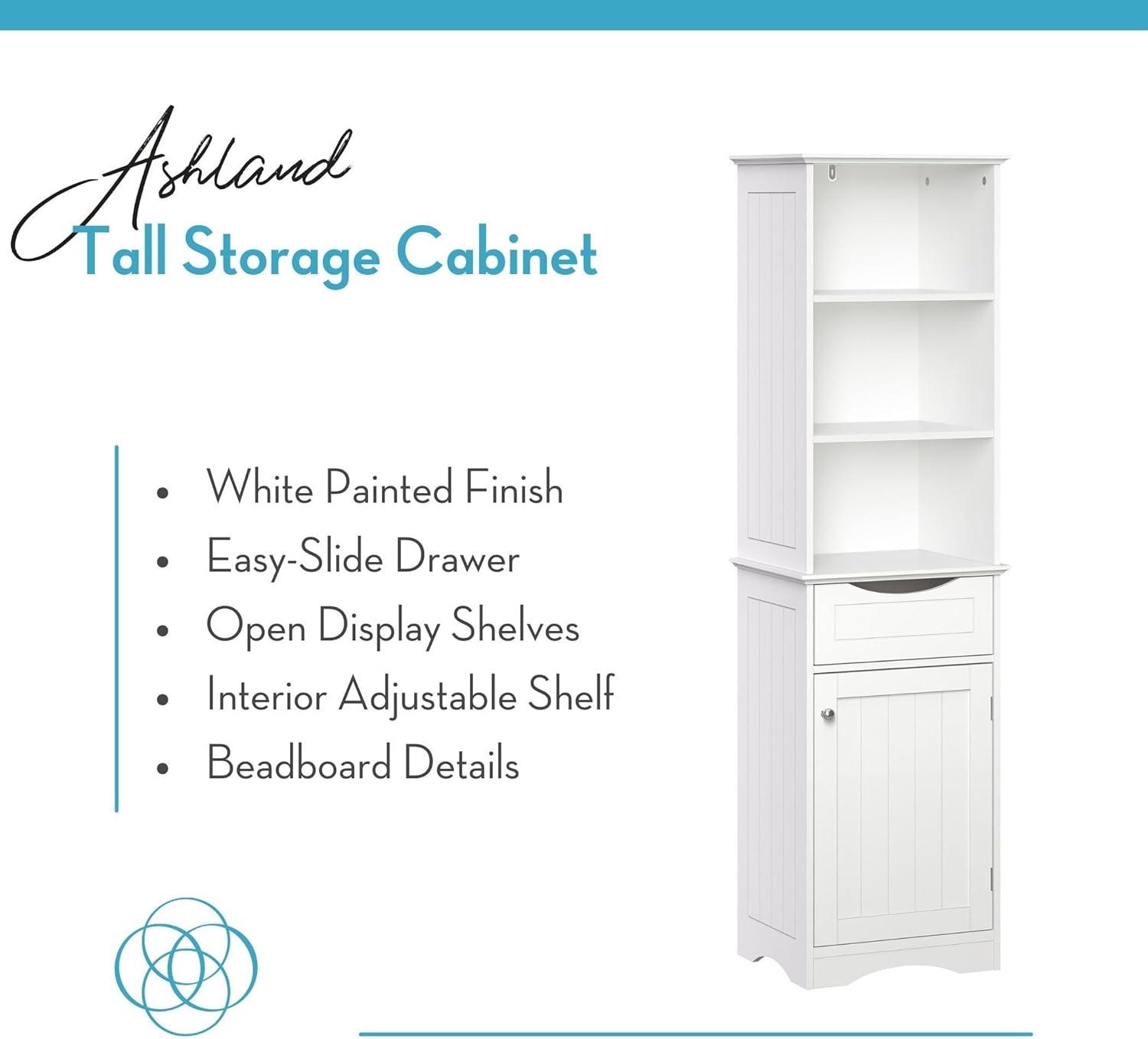 RiverRidge Ashland Tall Bathroom Storage Linen Cabinet and Organizer with Drawer and Shelves