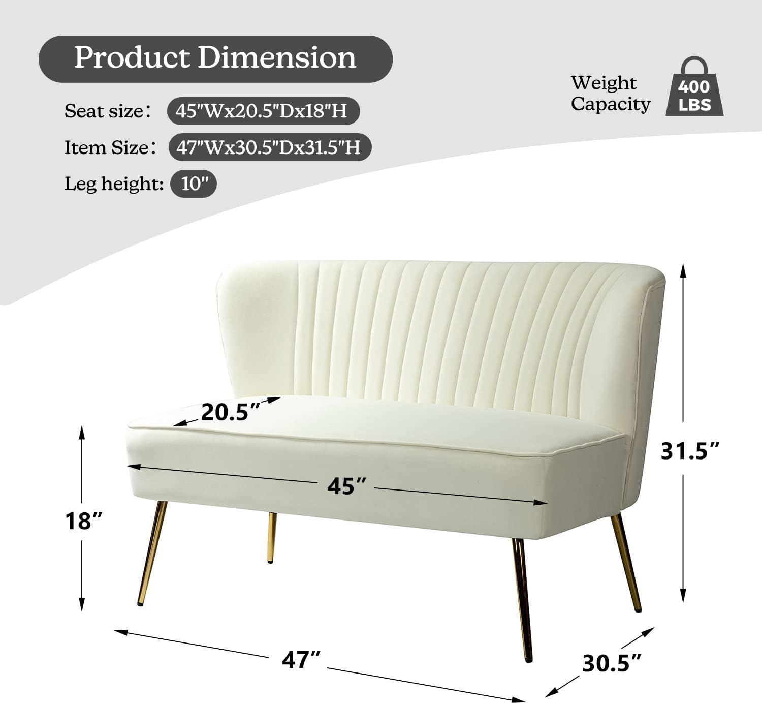 Velvet Sofa 2 Seater Upholstered Loveseat Living Room Chair White Tufted Back Home Bedroom Ivory