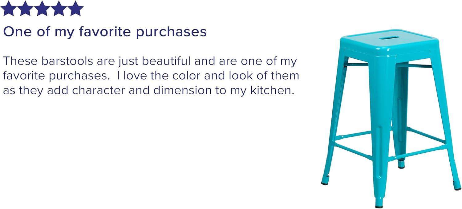 Flash Furniture Commercial Grade 24" High Backless Crystal Teal-Blue Indoor-Outdoor Counter Height Stool