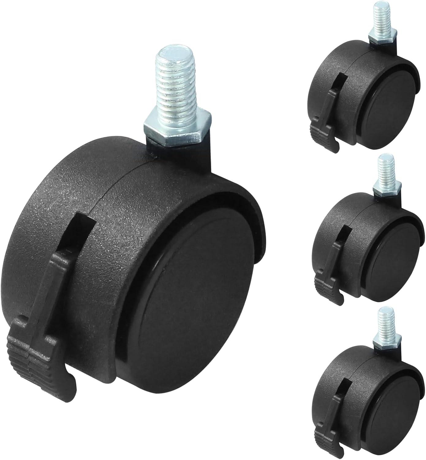 Black Nylon Swivel Caster Wheels with Locking Brakes, Set of 4