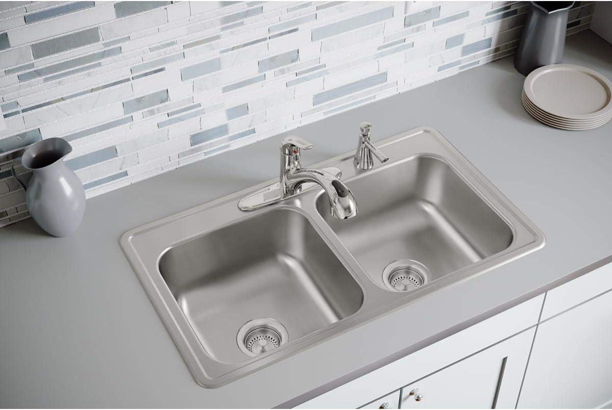 Elite Satin Stainless Steel Double Bowl Drop-In Kitchen Sink