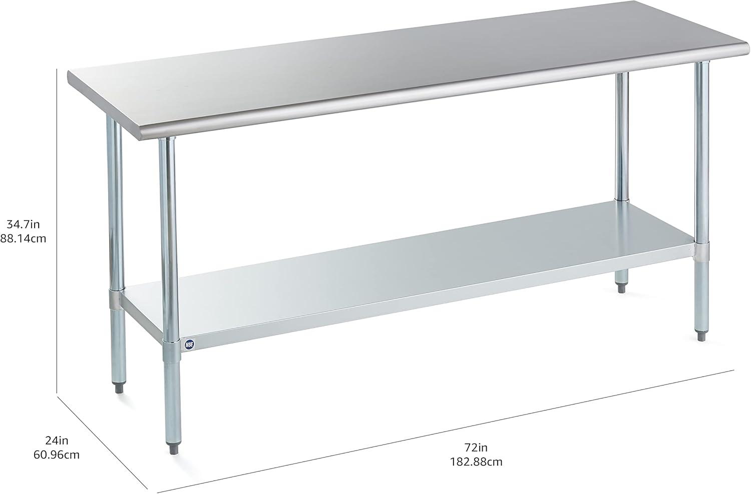 Rockpoint 72" Stainless Steel Prep Table with Adjustable Shelf