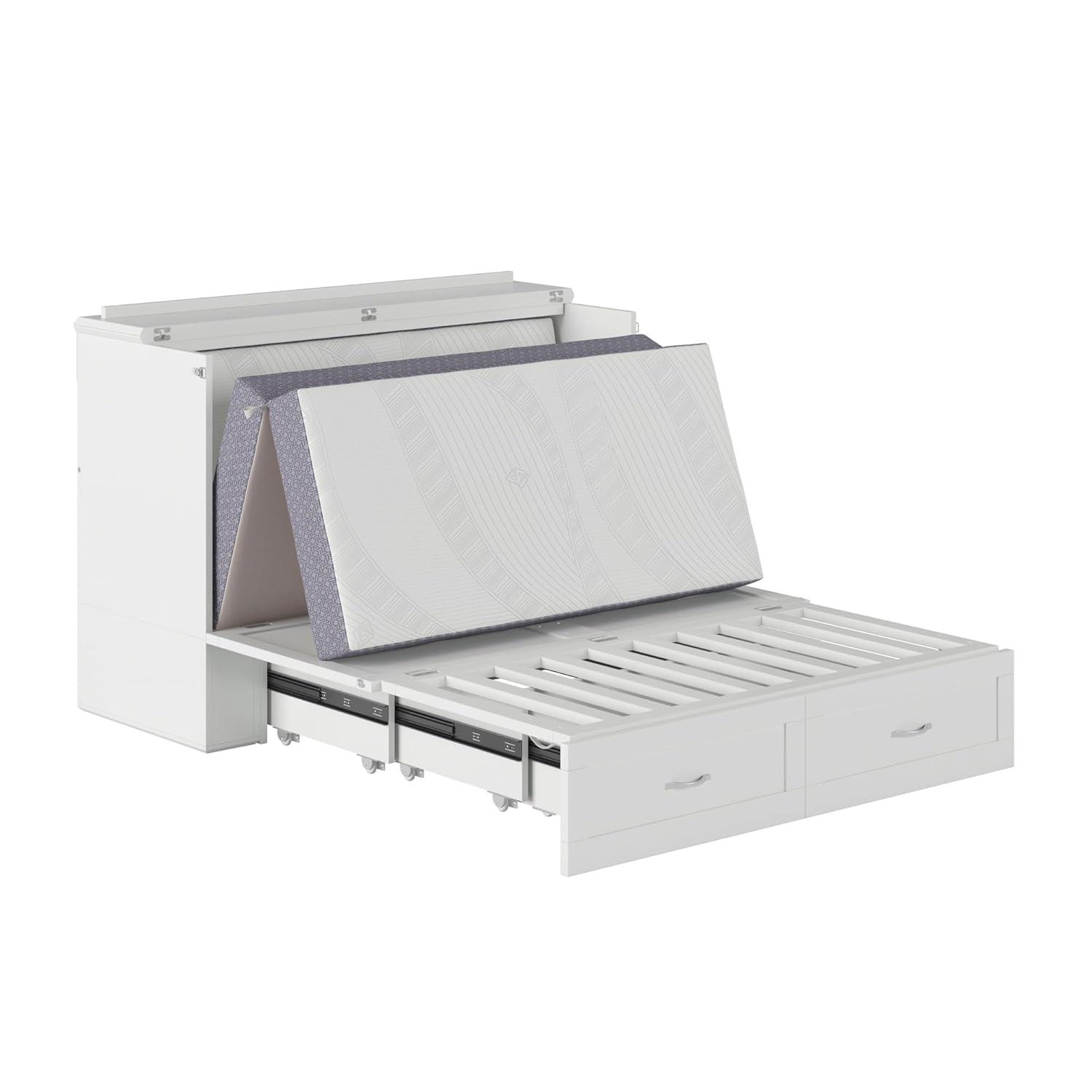 AFI Hamilton Full Solid Wood Murphy Bed Chest with Built-In Charger in White
