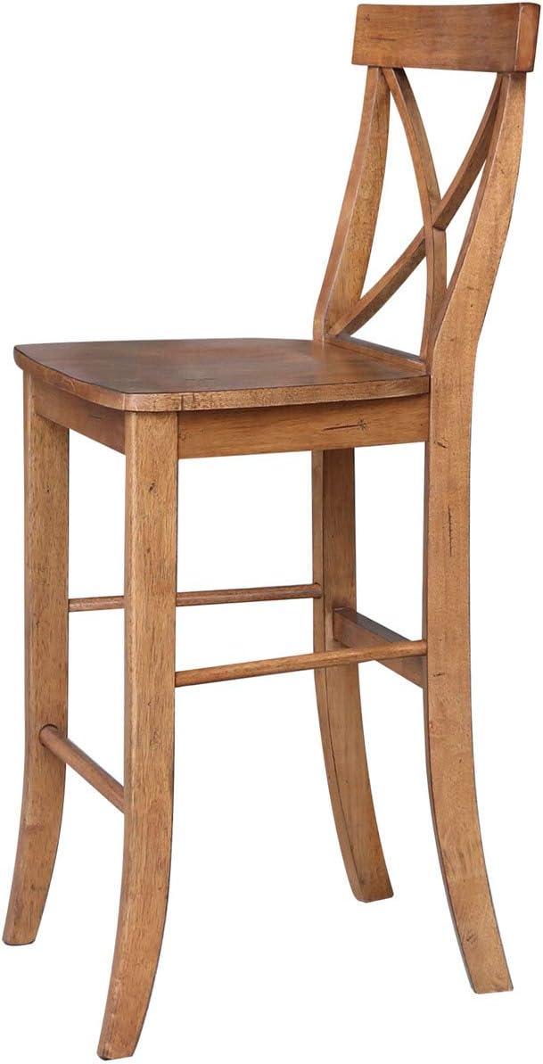 30" X Back Barstool Distressed Oak - International Concepts: Solid Wood, Square Seat, Armless