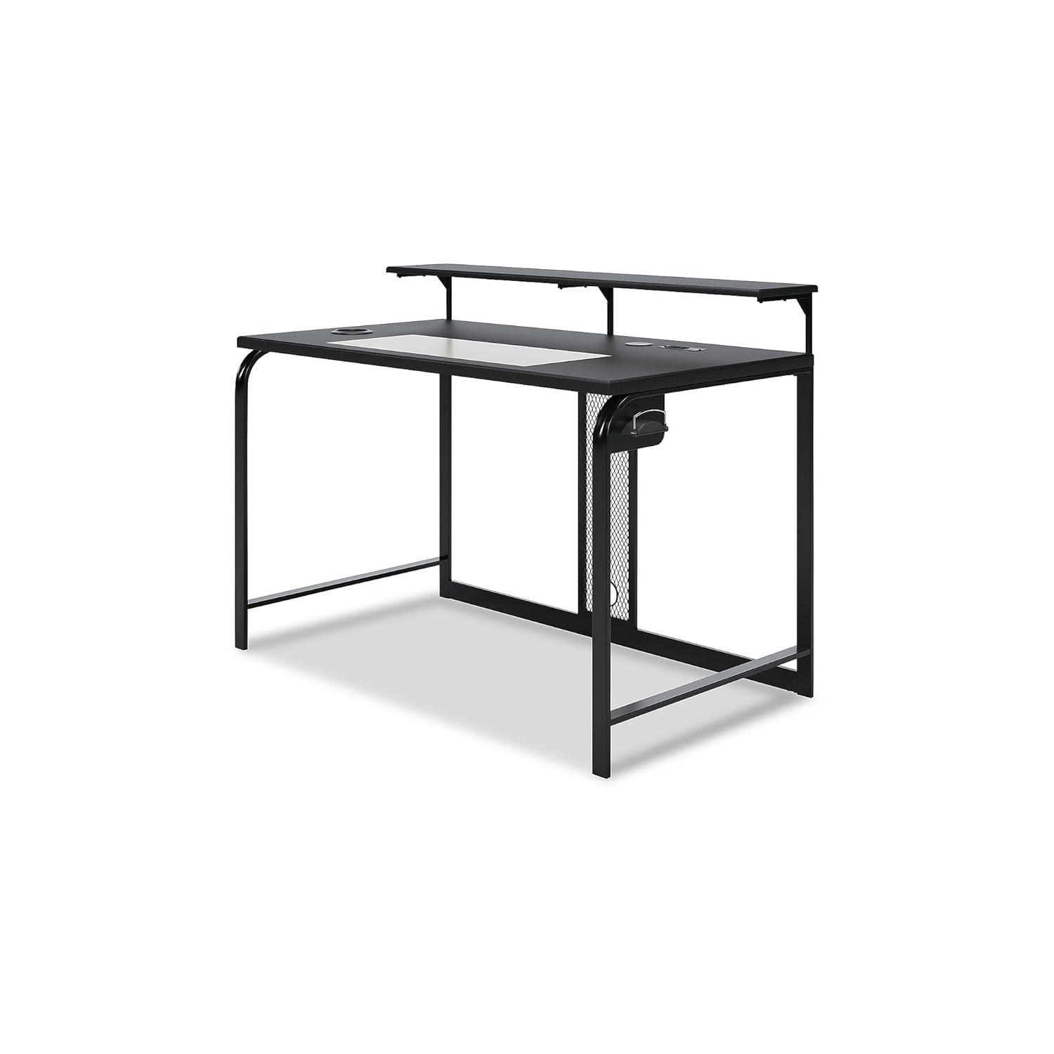 Lynxtyn 49.5" Black Contemporary Desk with USB and Cup Holder