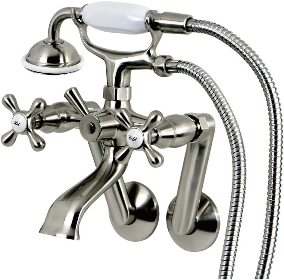 Kingston Brass Kingston Three-Handle 2-Hole Tub Wall Mount Clawfoot Tub Faucet with Hand Shower