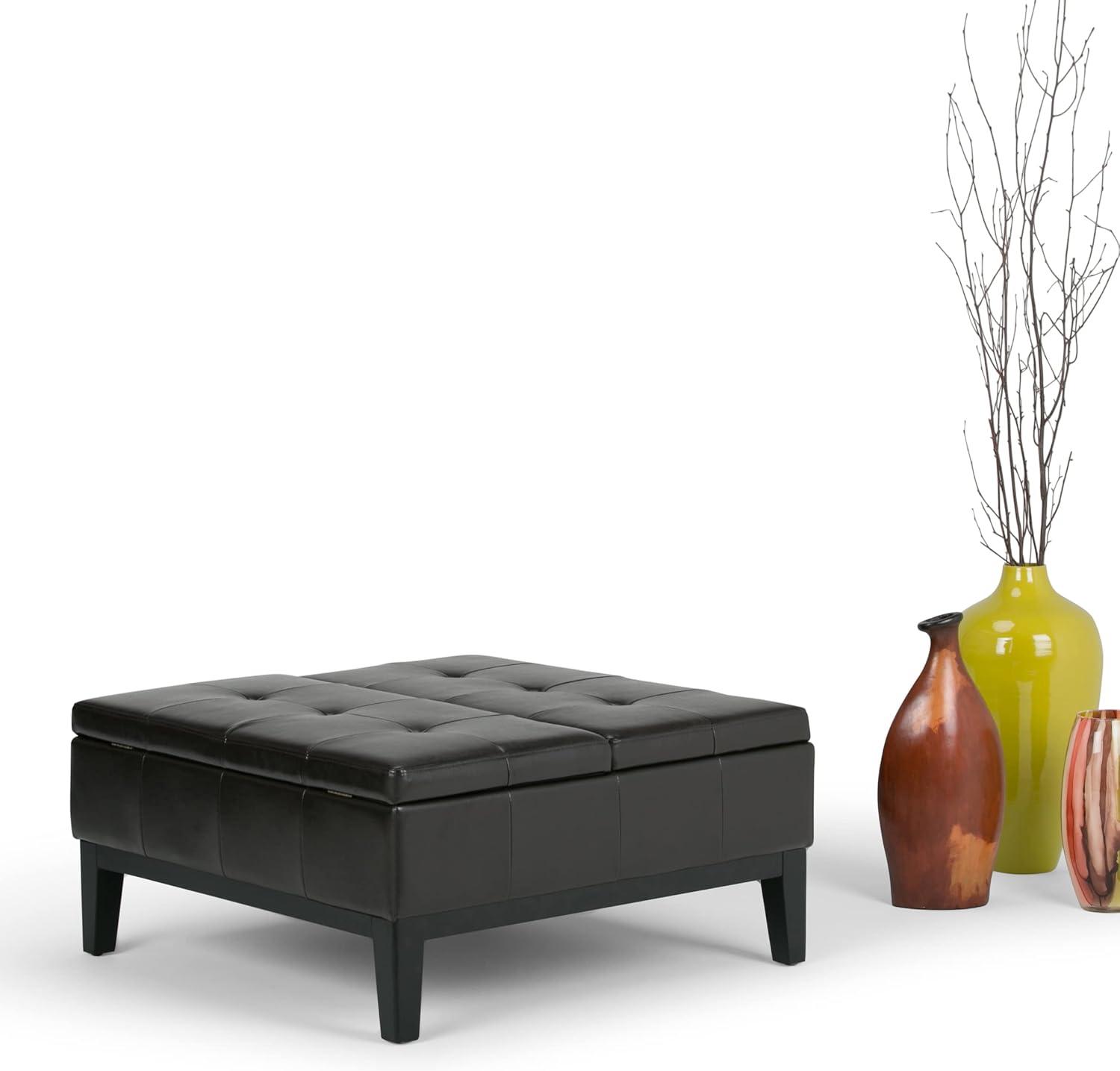 Tanner's Brown Faux Leather Tufted Storage Ottoman