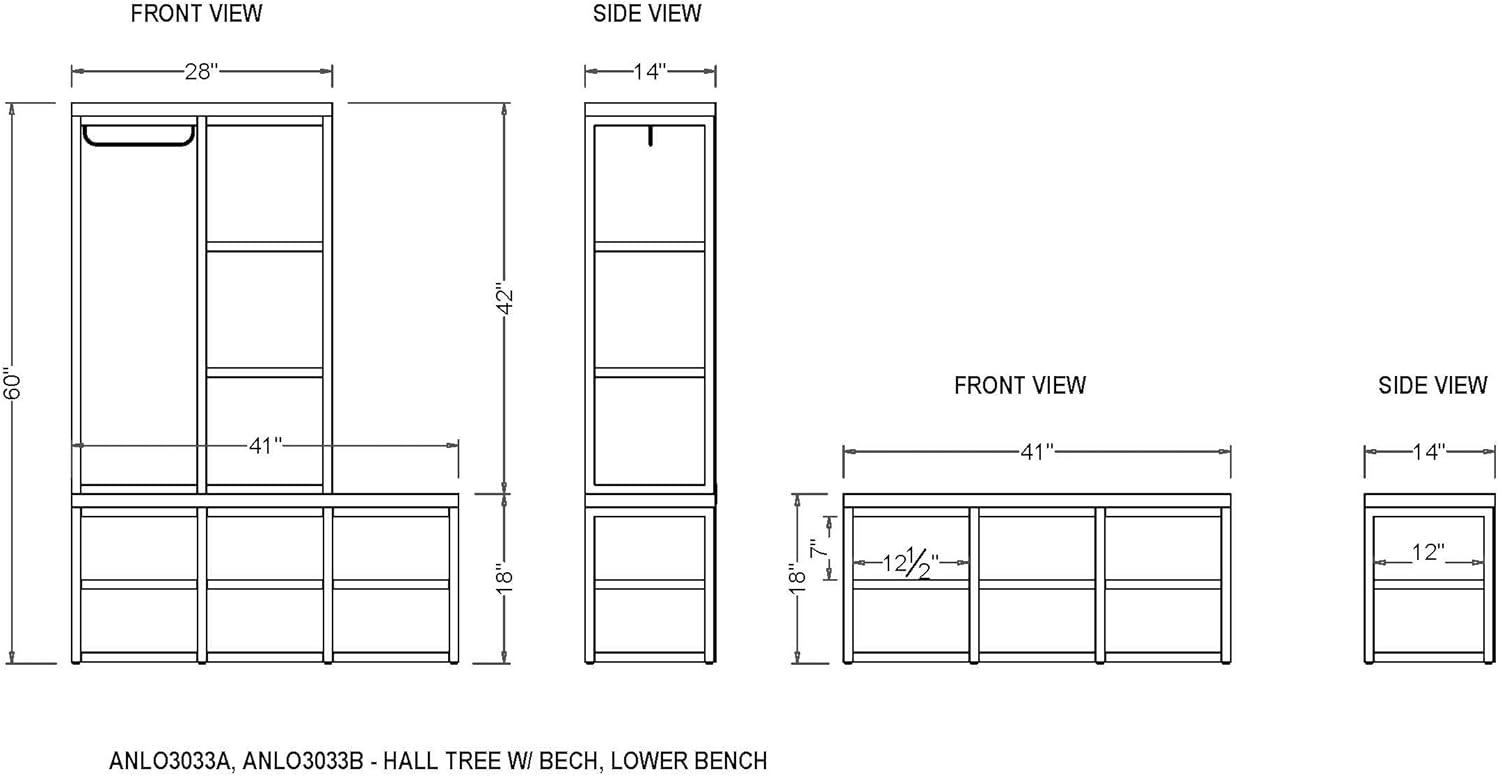 Lloyd 60"H Rustic Industrial Metal Frame Hall Tree With Shelves And Shoe Storage With Bench