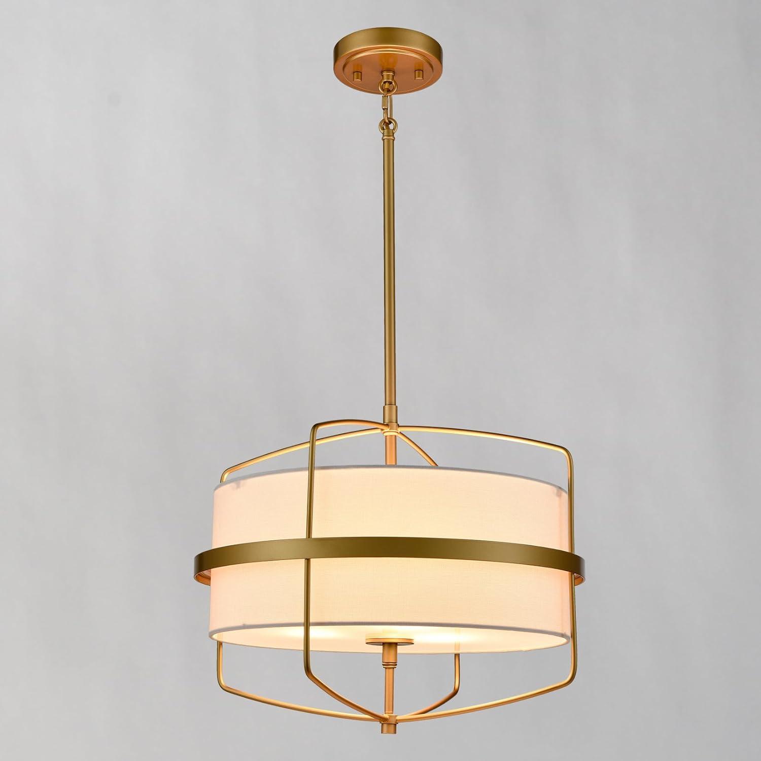 Modern Gold Chandelier Light 3-Light Drum Shade Pendant Light Fixture for Dining Room