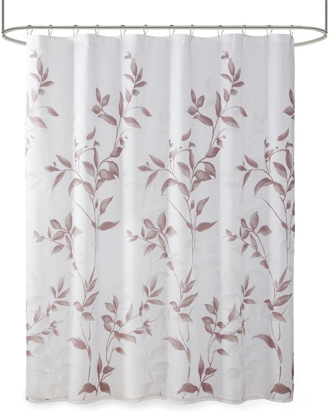 Mauve Botanical Leaf Print Fabric Shower Curtain 72x72