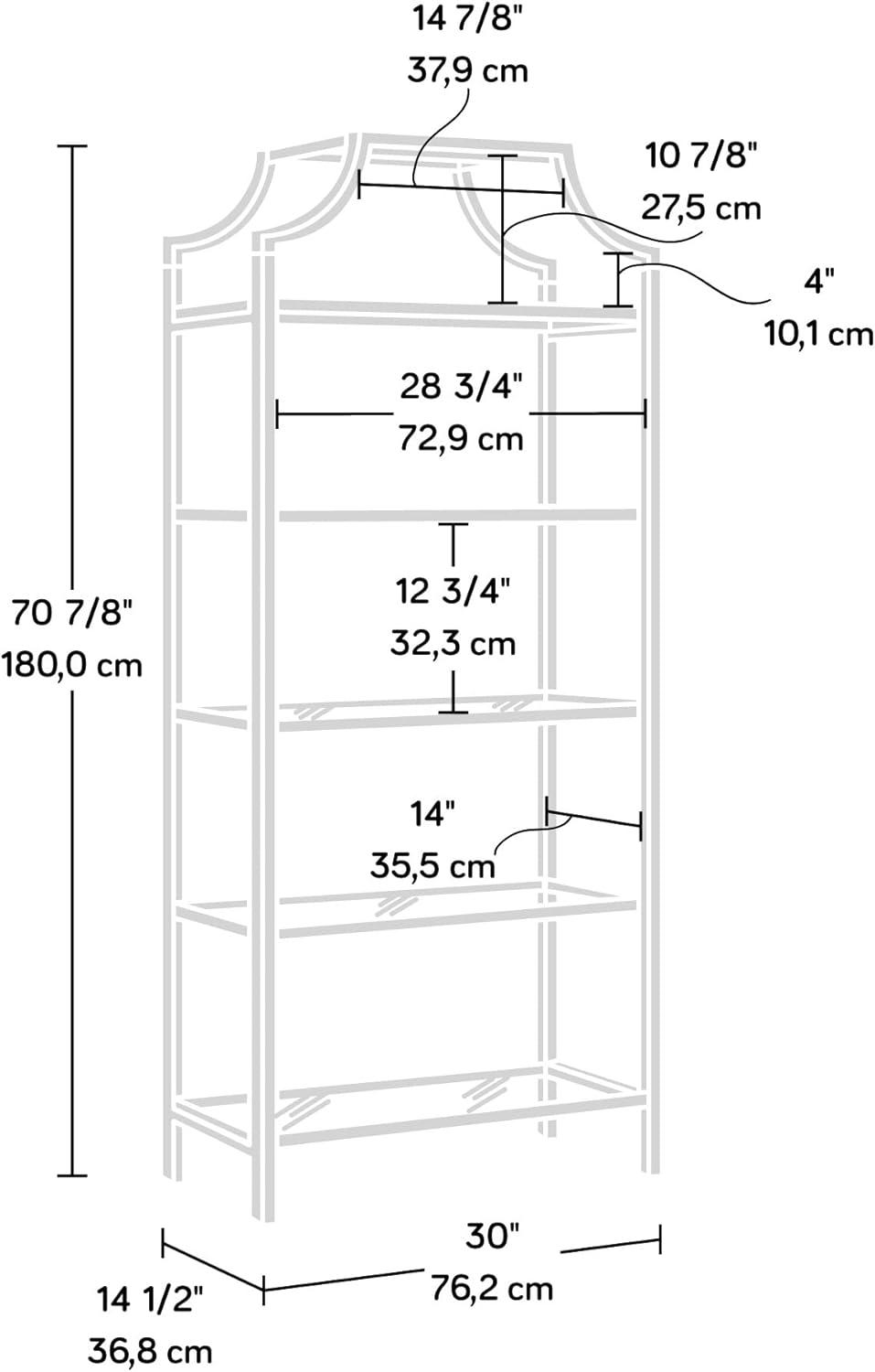 Sauder Anda Norr 5 Shelf Metal Framed Glass Bookcase, White Finish