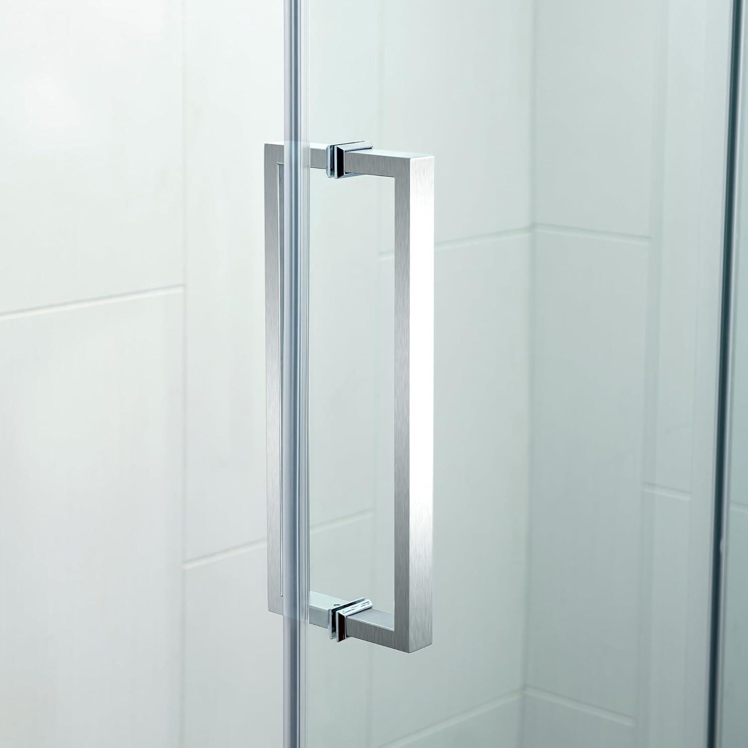 WoodBridge Semi-Frameless Single Sliding Shower Doors, 56-60" W X 76" H With 5/16" Clear Tempered Glass And Explosion-Proof Film MSDF6076-C