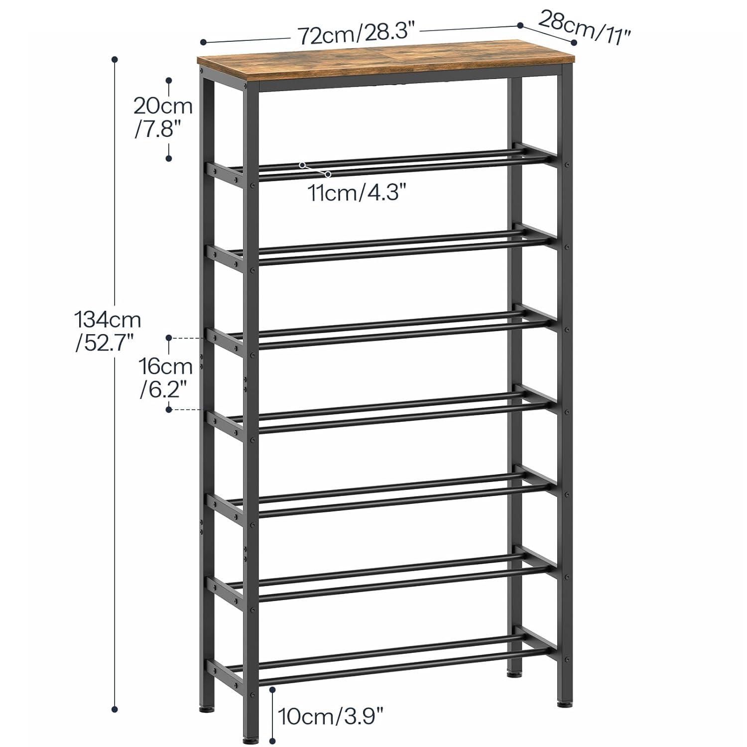 Shoe Rack, 6-Tier Shoe Organizer, for 18-24 Pairs of Shoes, Large Capacity Shoe Storage Shelf, Durable and Stable, for Entryway, Closet, Hallway, Dorm Room, Industrial, Rustic Brown BF67XJ01G1
