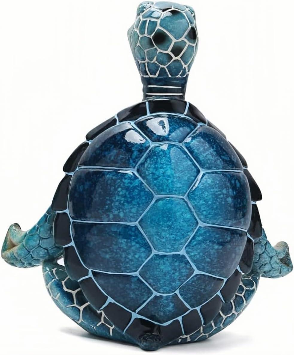 Blue and Green Resin Sea Turtle Meditation Statue