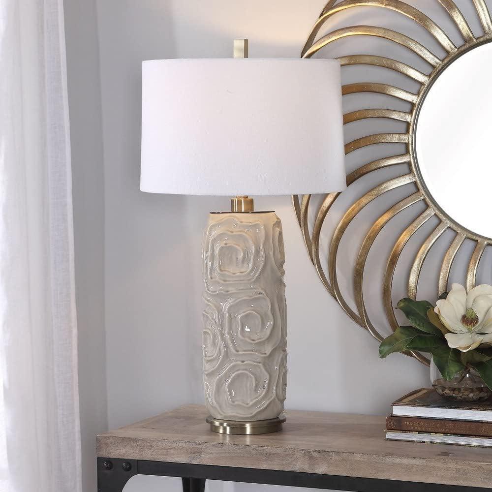 Zade 34" Warm Gray Ceramic Table Lamp with White Linen Shade