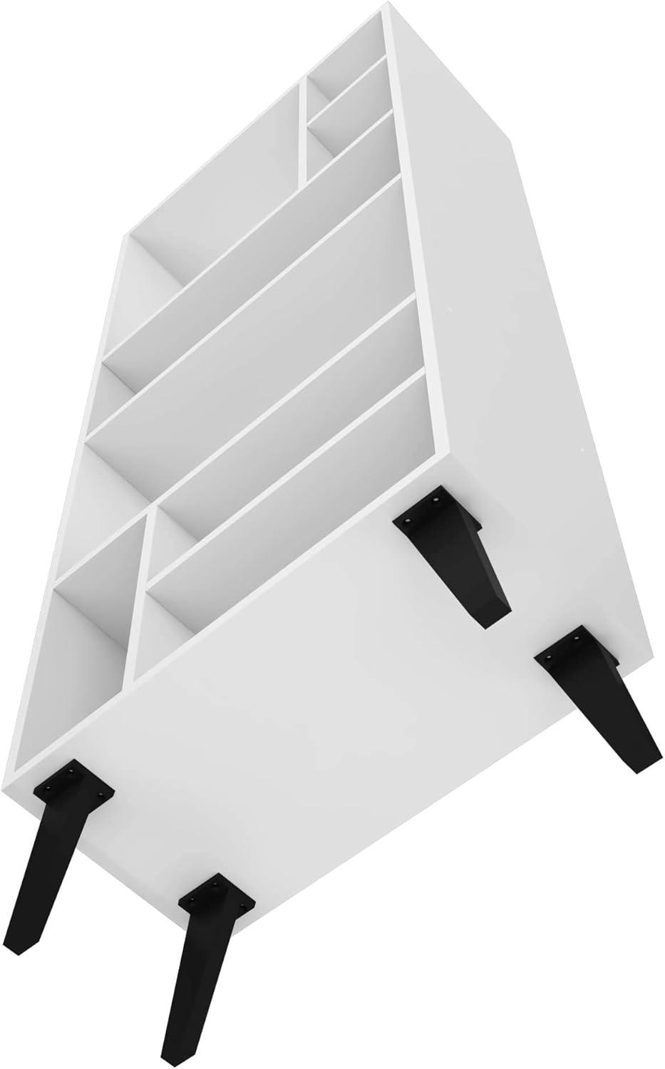 Manhattan Comfort 60.03" Tall Warren Bookshelf White/Black Feet - Manhattan Comfort: Mid-Century Modern 8-Shelf Storage, Matte Finish