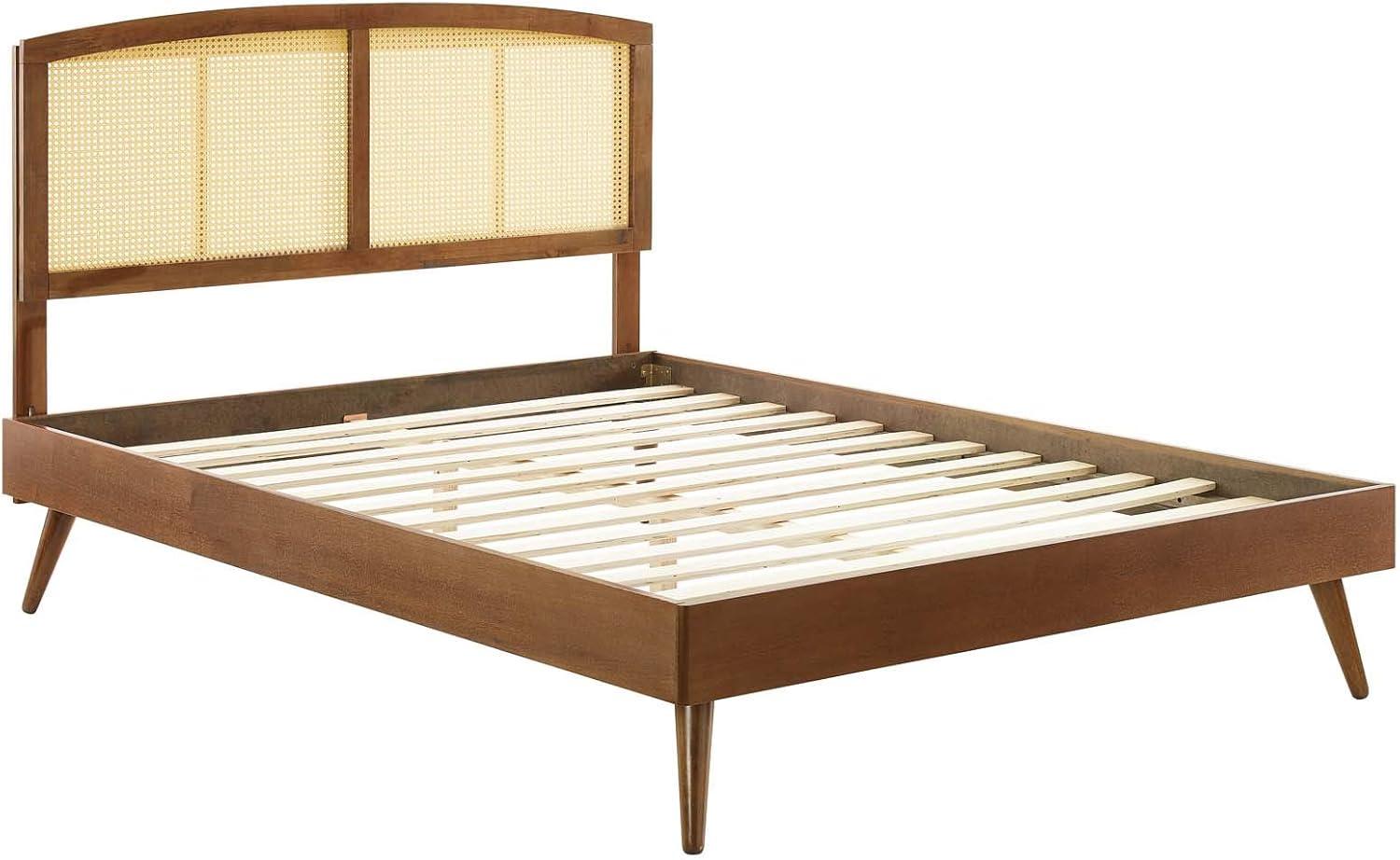 Modway Sierra Cane Rattan and Wood Queen Platform Bed with Splayed Legs - Walnut