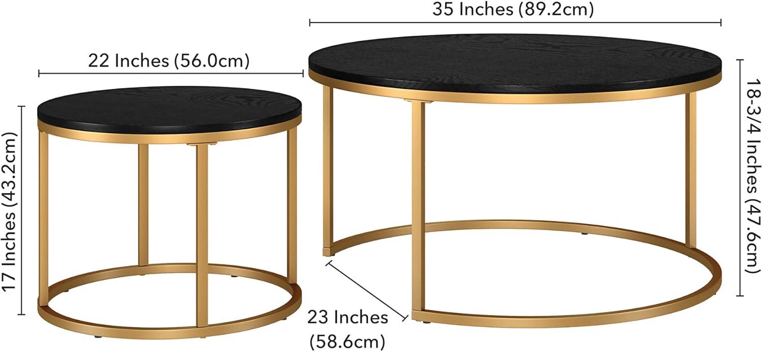 Evelyn&Zoe Watson Round Nested Coffee Table with MDF Top, Gold/Black Grain