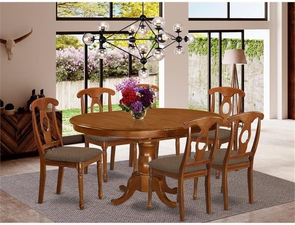 Saddle Brown Oval Wood Dining Set with 6 Chairs