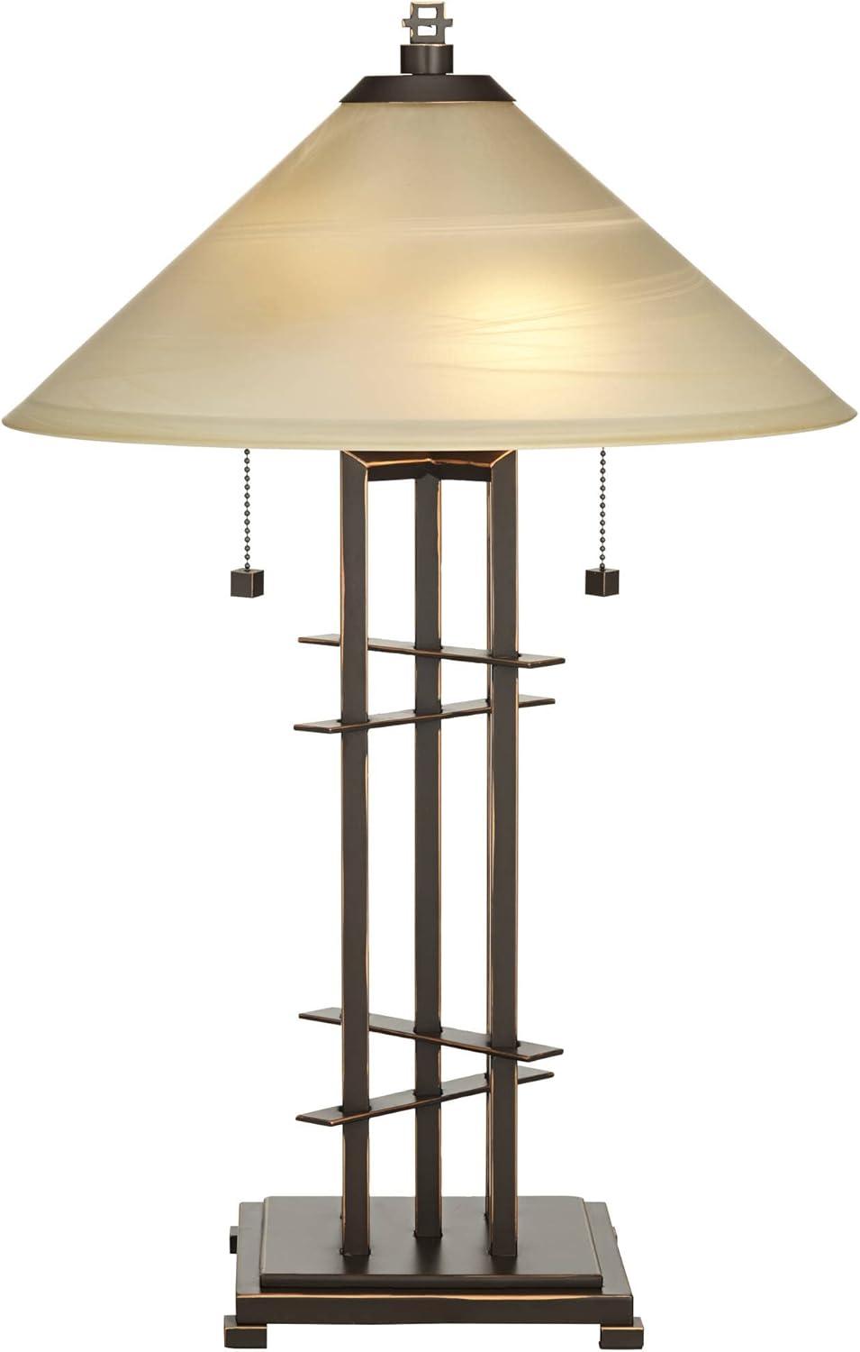 Franklin Iron Works Metro Mission Accent Table Lamp 23 1/2" High Bronze Cone Alabaster Art Glass Shade for Bedroom Living Room Bedside Nightstand Kids