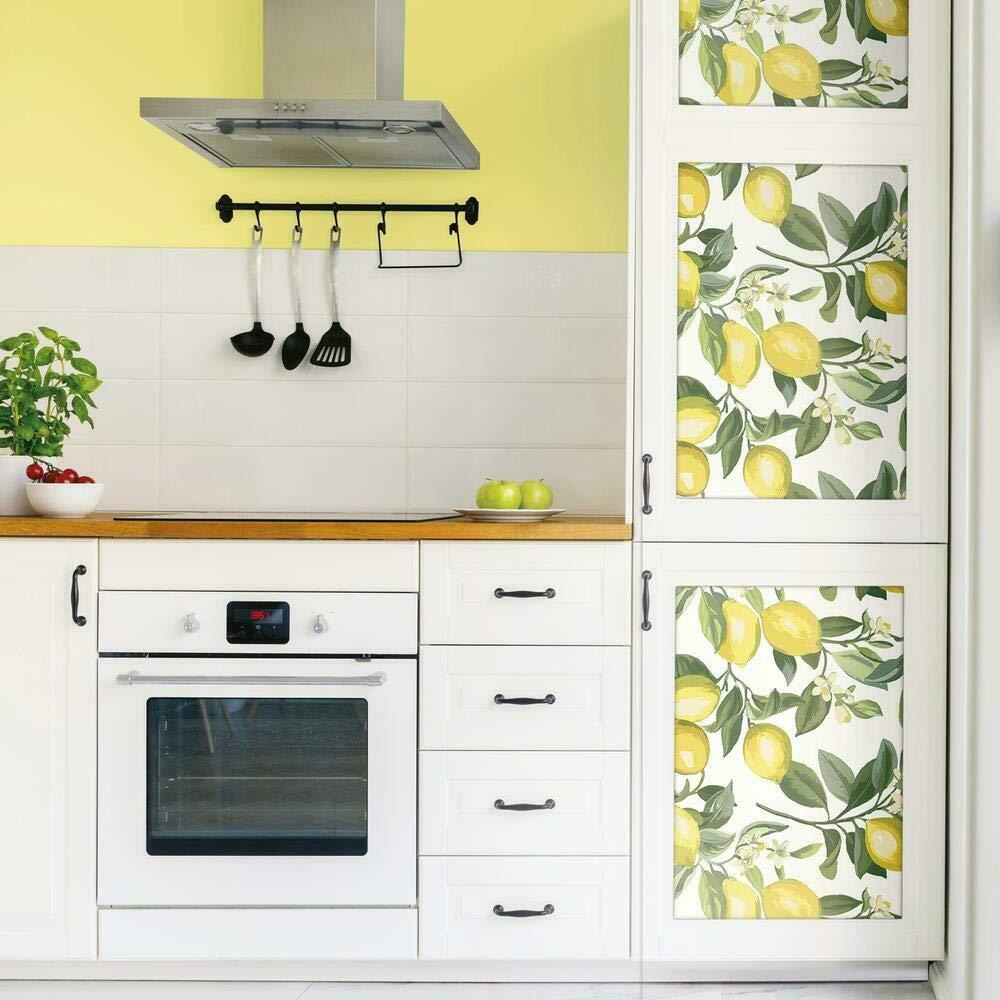 RoomMates Lemon Zest Peel and Stick Wallpaper Yellow/White: Removable Vinyl Botanical Fruit Pattern, Self-Adhesive, 28.2 Sq Ft Coverage