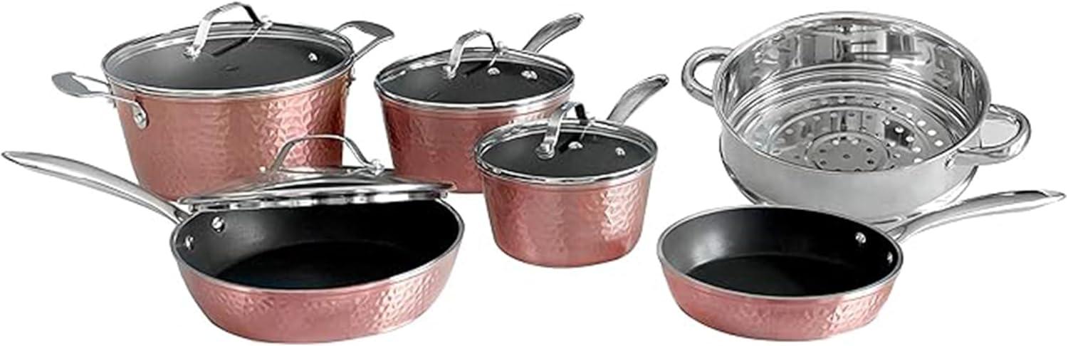 Orgreenic 10 Piece Ceramic Non-Stick Cookware Set, Hammered Rose Gold