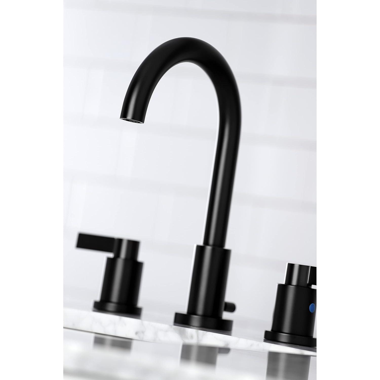 Kingston Brass NuvoFusion Two-Handle 3-Hole Deck Mount Widespread Bathroom Faucet with Brass Pop-Up Drain