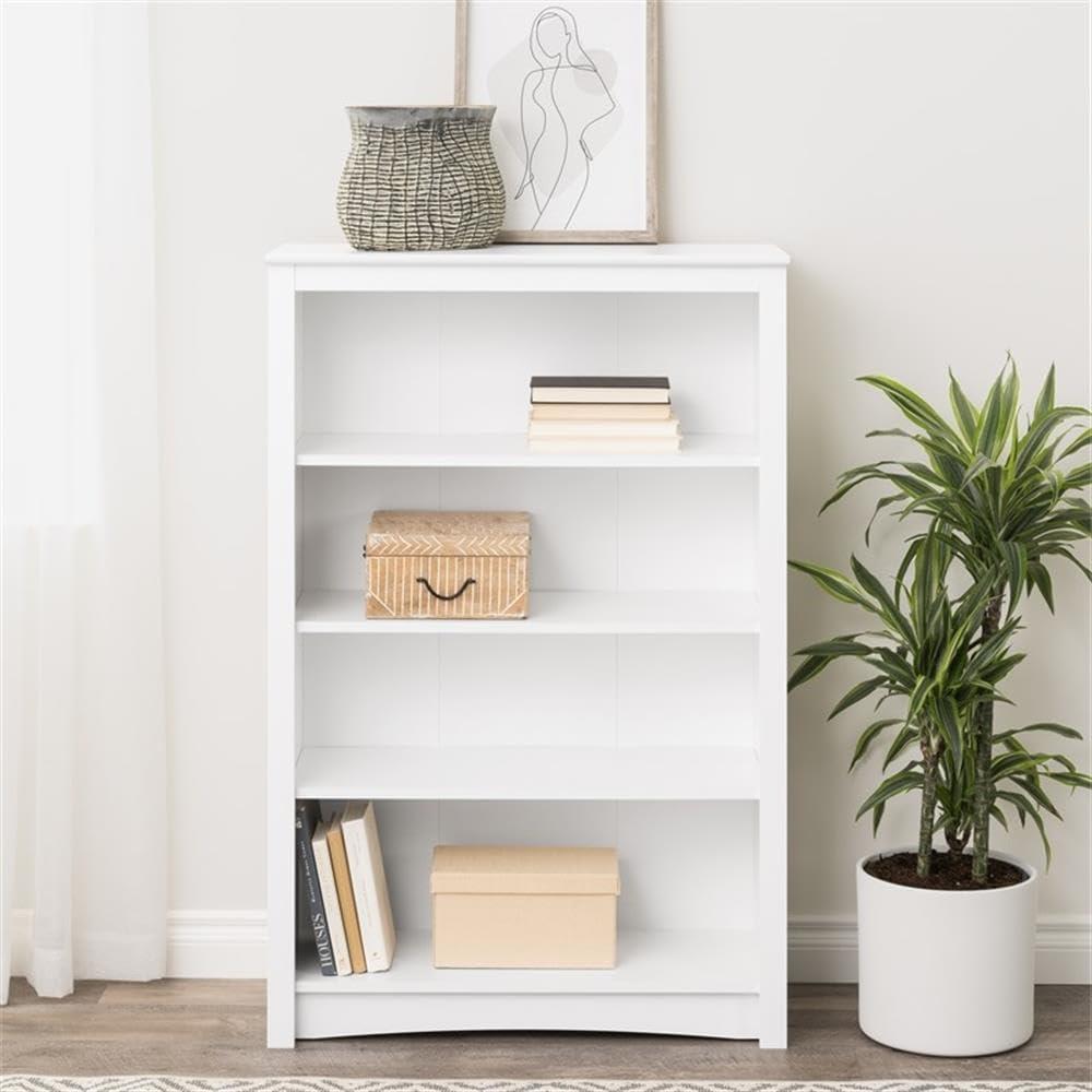 Home Office 4-Shelf Standard Bookcase, 31.5 in. W x 48 in. H x 13 in. D, White