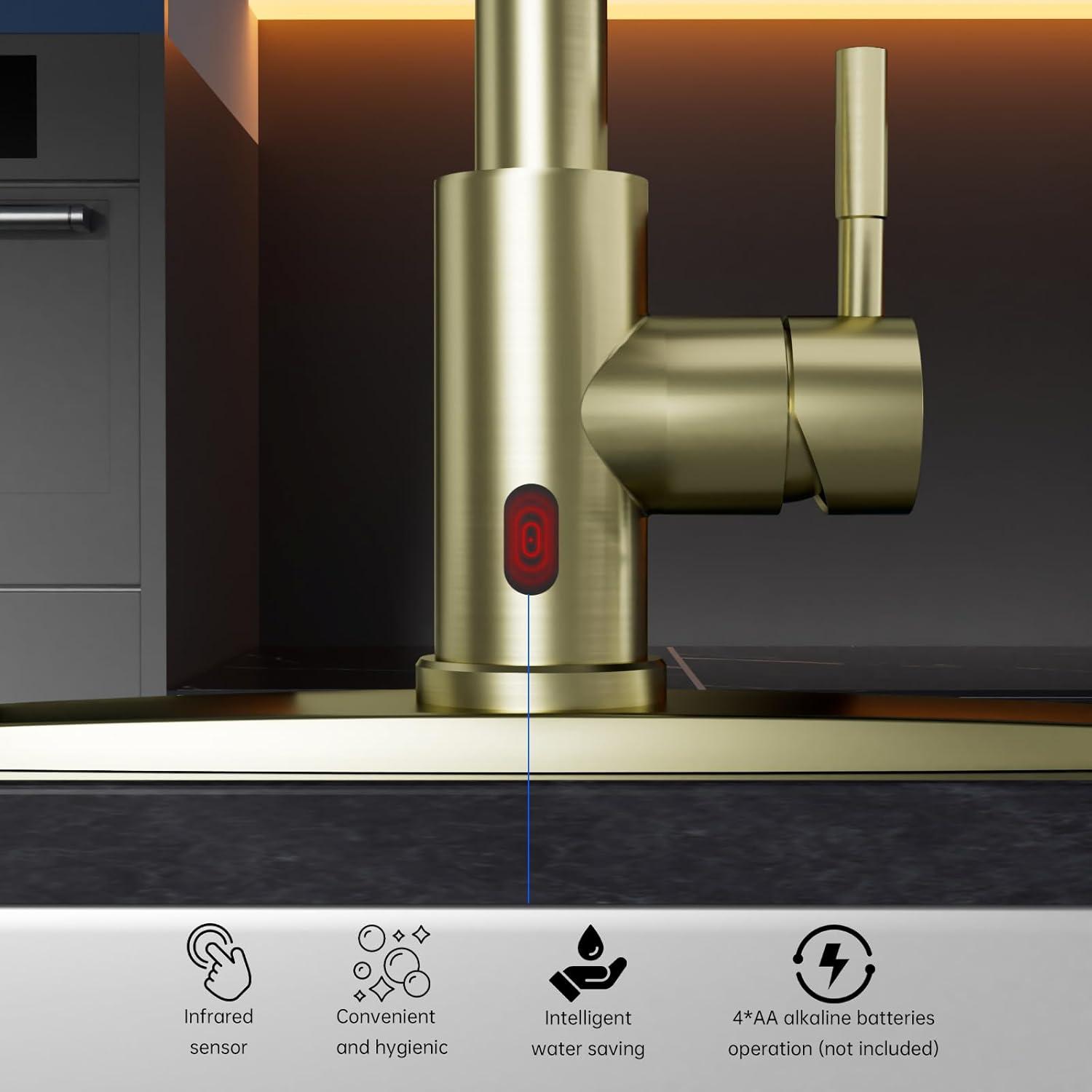 Brushed Gold Touchless Kitchen Faucet with Pull-out Spray