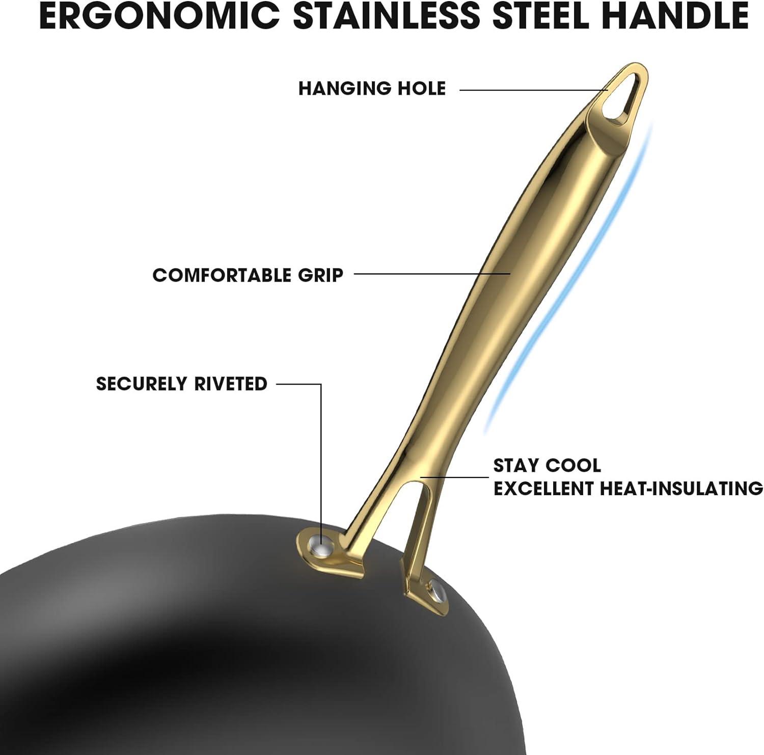 imarku Non Stick Frying Pans, Professional Cast Iron Skillets 2 Pcs - 8 Inch & 10 Inch Frying Pans Nonstick, Honeycomb Long Lasting Frying Pan Set Gold Handle Oven Safe Pan, New Home Essentials