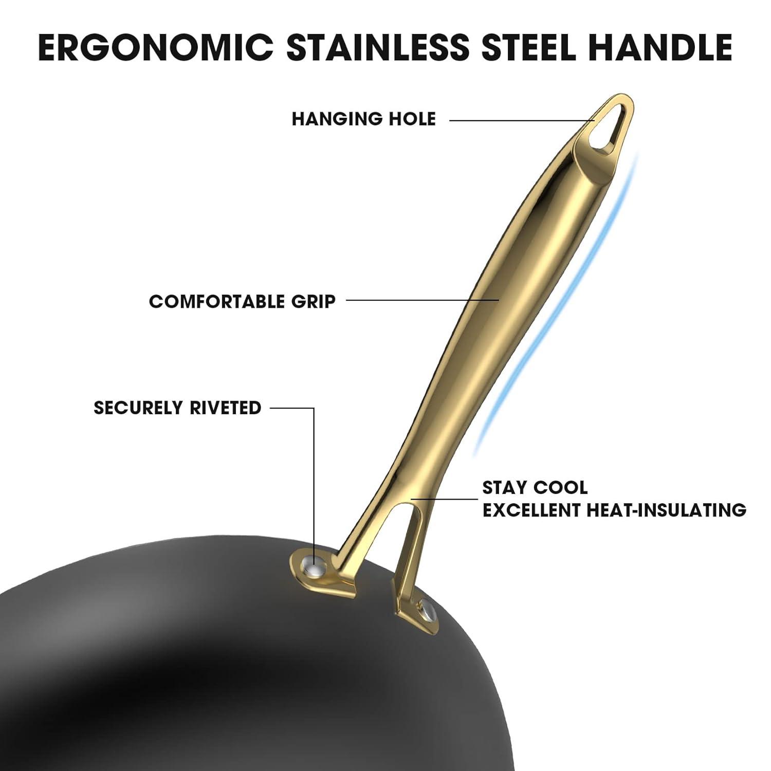 imarku Non Stick Frying Pans, Professional Cast Iron Skillets 2 Pcs - 8 Inch & 10 Inch Frying Pans Nonstick, Honeycomb Long Lasting Frying Pan Set Gold Handle Oven Safe Pan, New Home Essentials