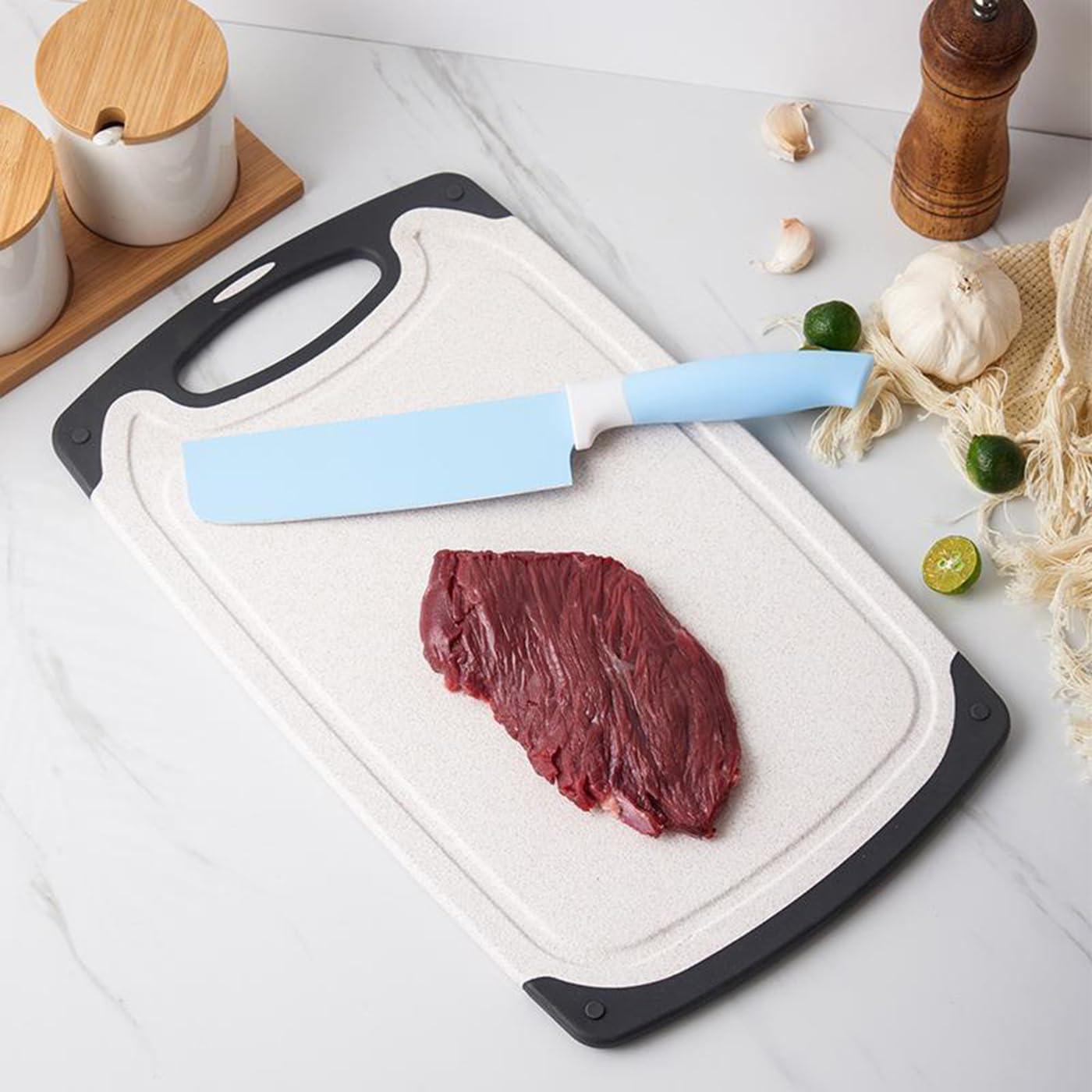 SINT Cutting Board Set of 3 for Kitchen, Plastic Chopping Board, Thick Chopping Boards for Meat, Veggies, Fruits, with Easy Grip Handle with Dishwasher Safe, White & Black