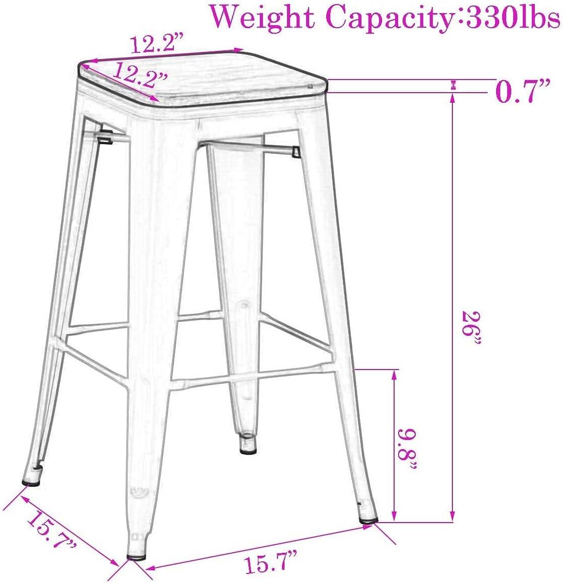 Drevy 26" Metal Counter Height Bar Stools Set of 4 Industrial Backless Kitchen Patio Counter Stool Stackable Barstools Wood Top-Silver