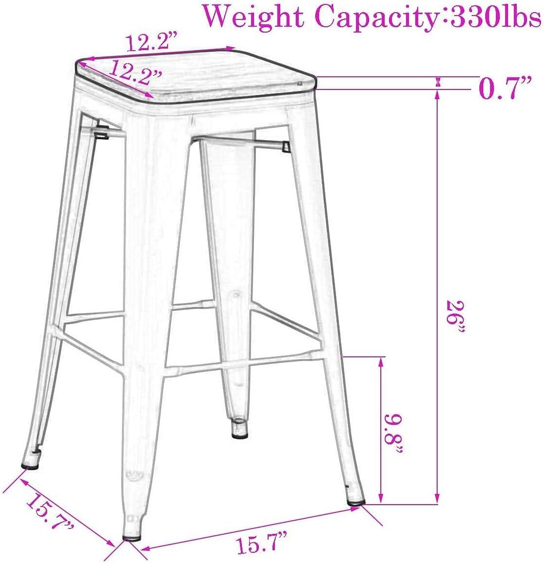 Tyslan Bar Stools Industrial Counter Height Bar Stools Stackable Backless Barstools Set of 4 for Kitchen(26 inch, Silver)