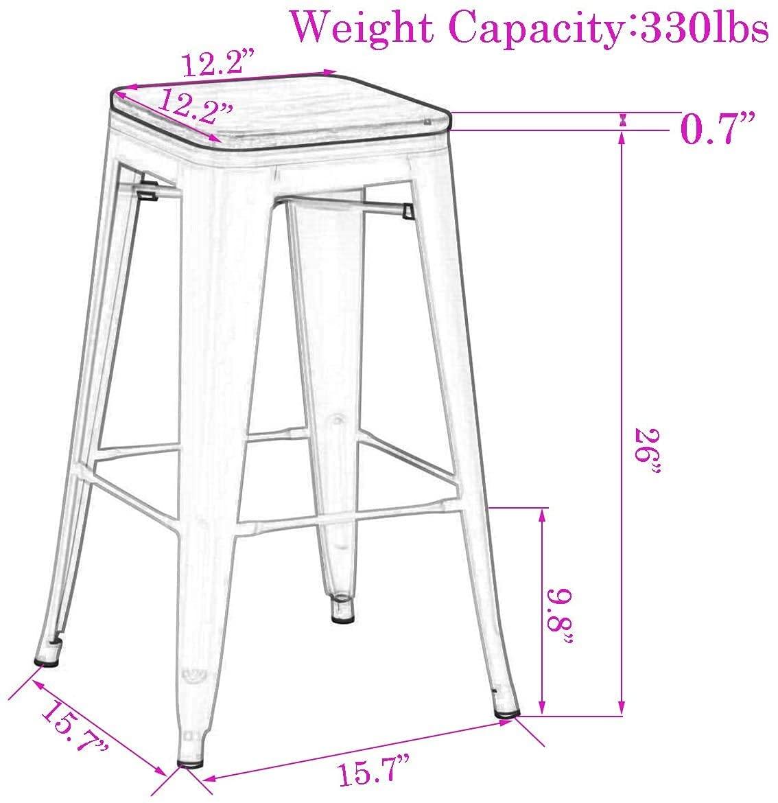 Drevy 26" Metal Counter Height Bar Stools Set of 4 Industrial Backless Kitchen Patio Counter Stool Stackable Barstools Wood Top-Silver
