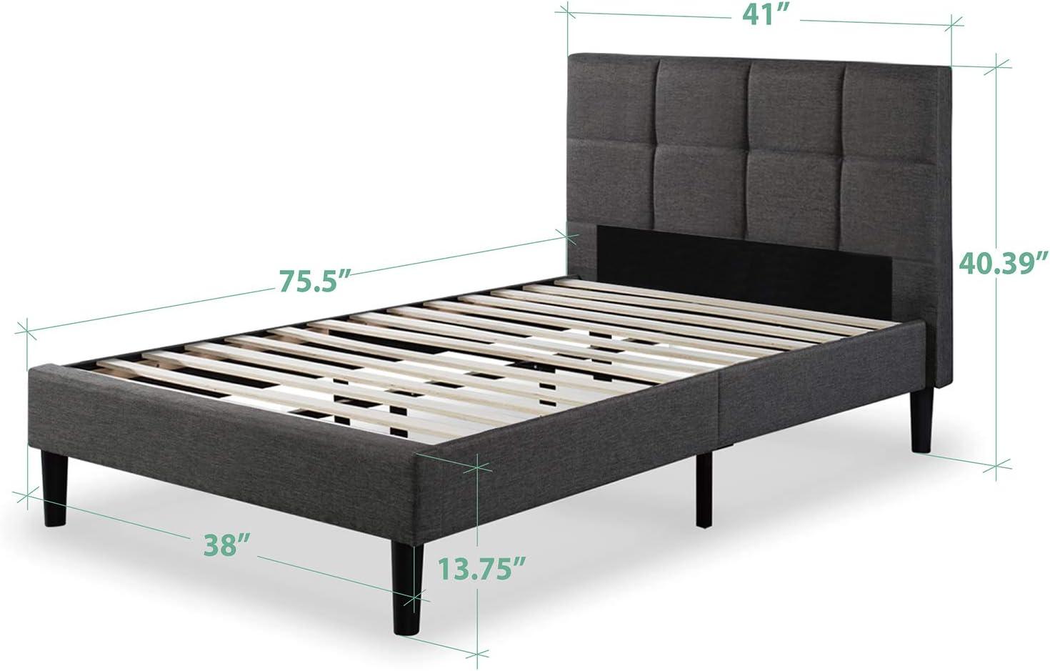 Twin Gray Upholstered Platform Bed with Tufted Headboard