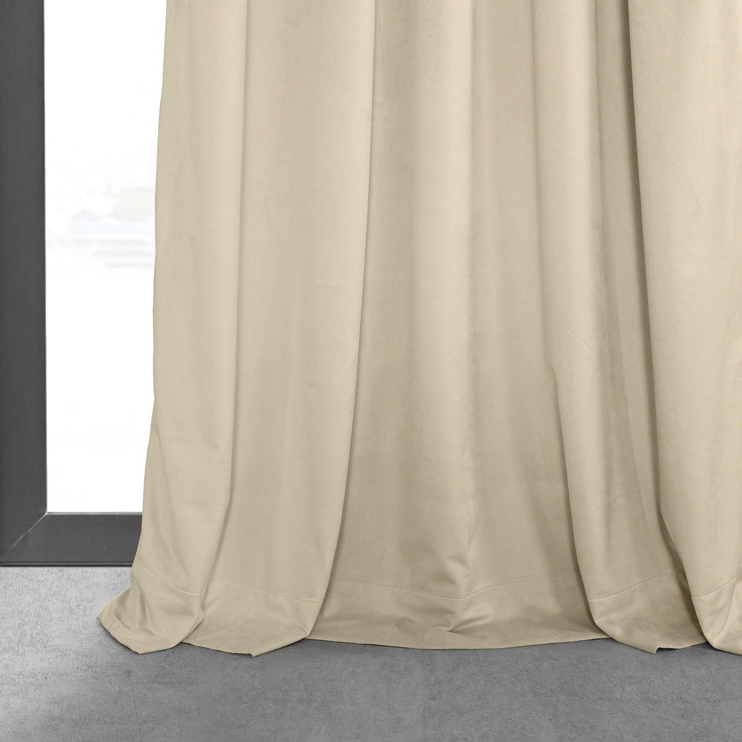 Alabaster Beige Velvet Blackout Pleated Curtain Panel 120"