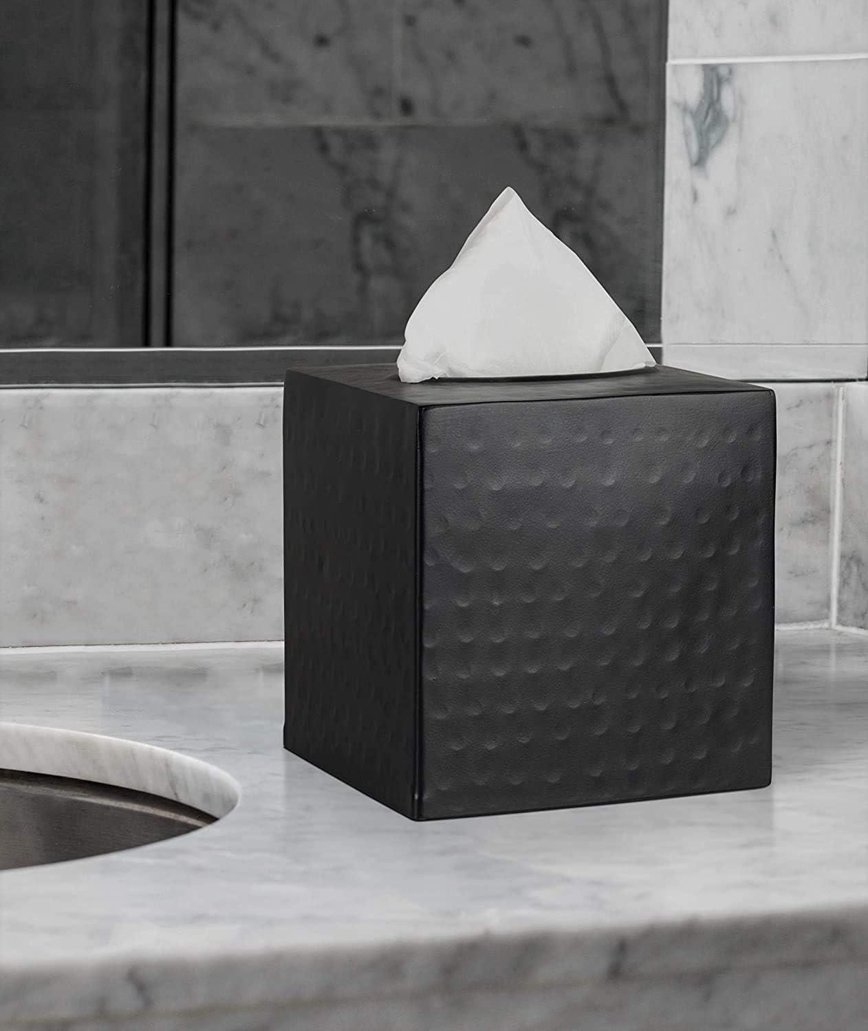 Matte Black Hand Hammered Aluminum Tissue Box Cover