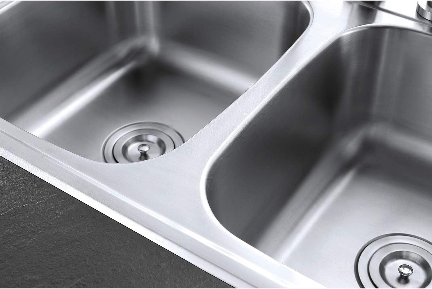 Kingston Brass Studio 33-Inch Stainless Steel Self-Rimming Double Bowl Drop-In Kitchen Sink With 4-Hole Drain And Strainer