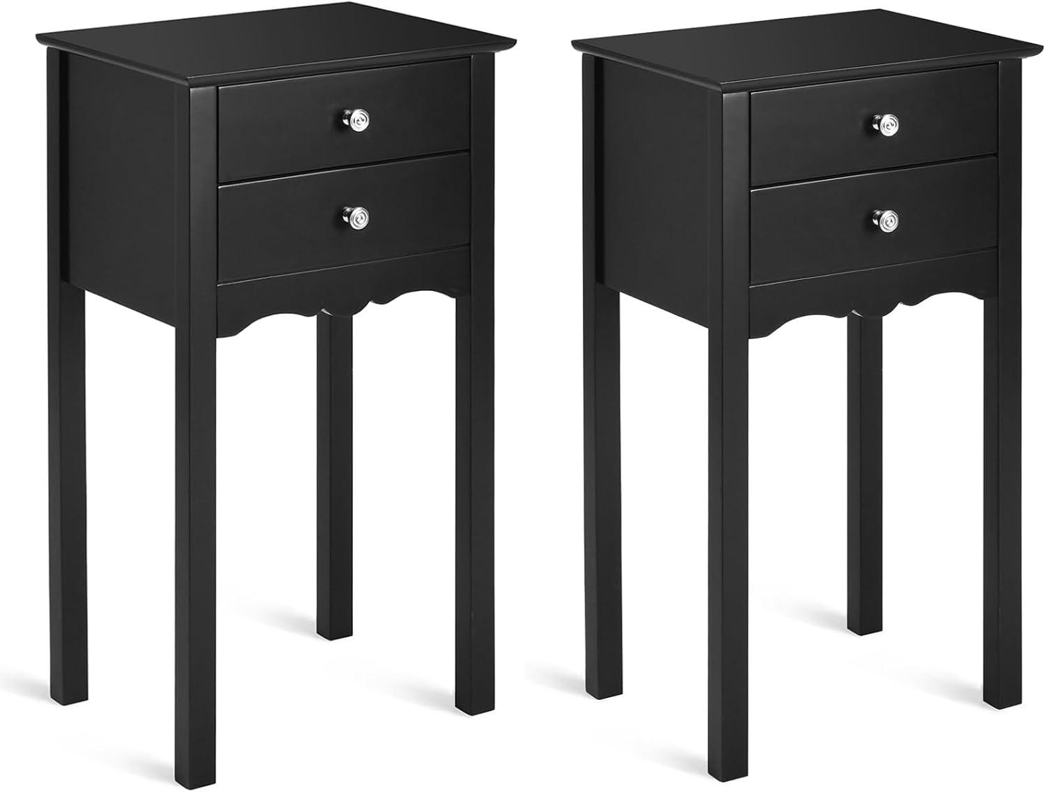 Giantex 2 Pcs End Table w/ 2 Drawers Side Table Nightstand Multi-Purpose Accent Table Living Room Bedroom Home Furniture (2, Black)
