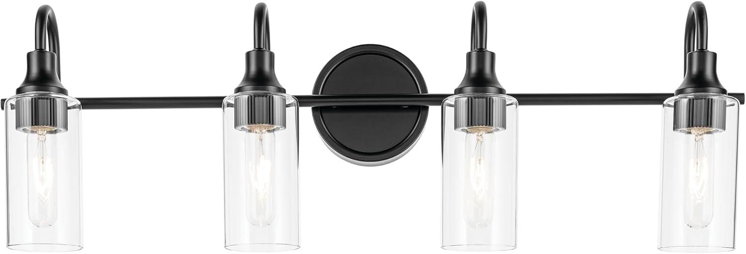 Kichler Kavi 31.5" 4-Light Vanity Light with Clear Glass in Black, Damp Rated, for Bathroom, Powder Room, Over a Mirror, (31.5" W x 10" H), 55212BK