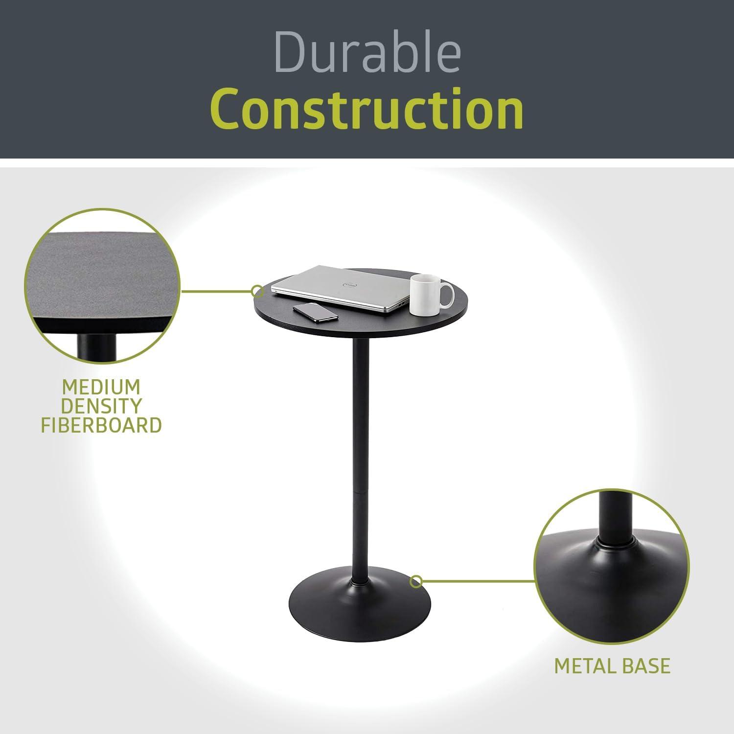 Pearington Santina, Single Round Cocktail Bar, Pub, and Bistro High Top Table with Black Top and Base