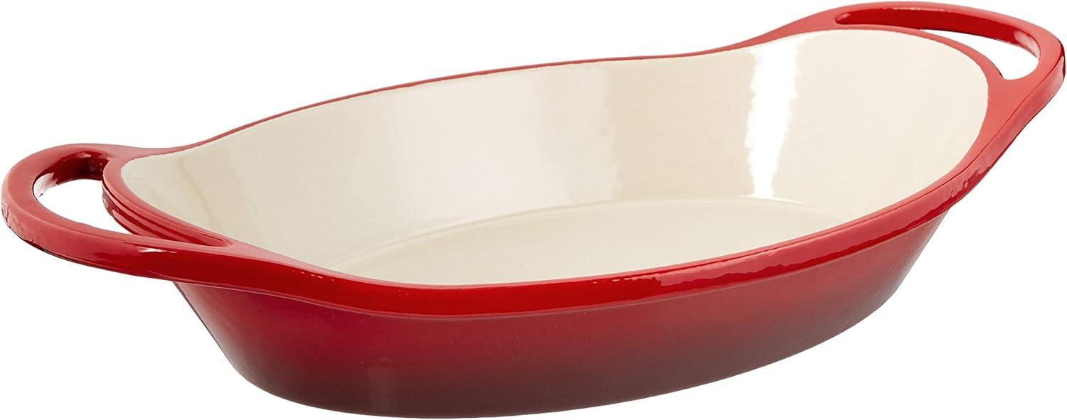 Red Enameled Cast Iron 2 Quart Oval Casserole Dish