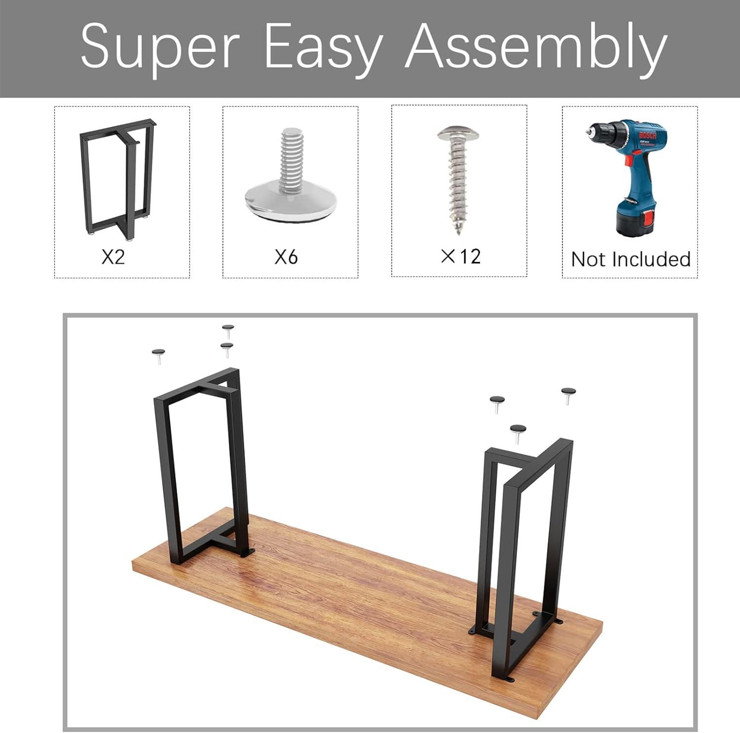 Black Industrial Heavy Duty Metal Table Legs with Adjustable Feet, 28 inch Height, Set of 2