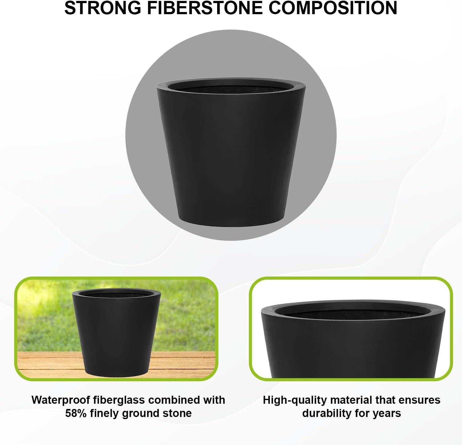 Large Black Fiberstone Tapered Cylinder Planter Pot