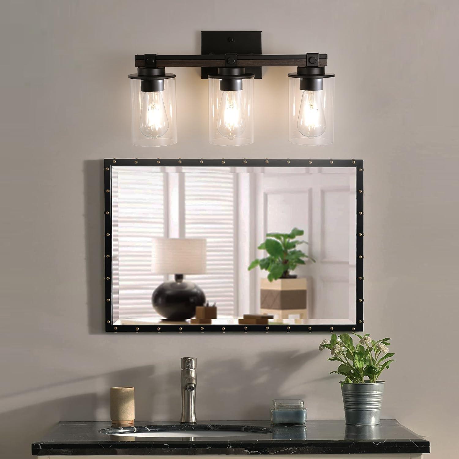 Modern Black Vanity Light with Clear Glass Shades