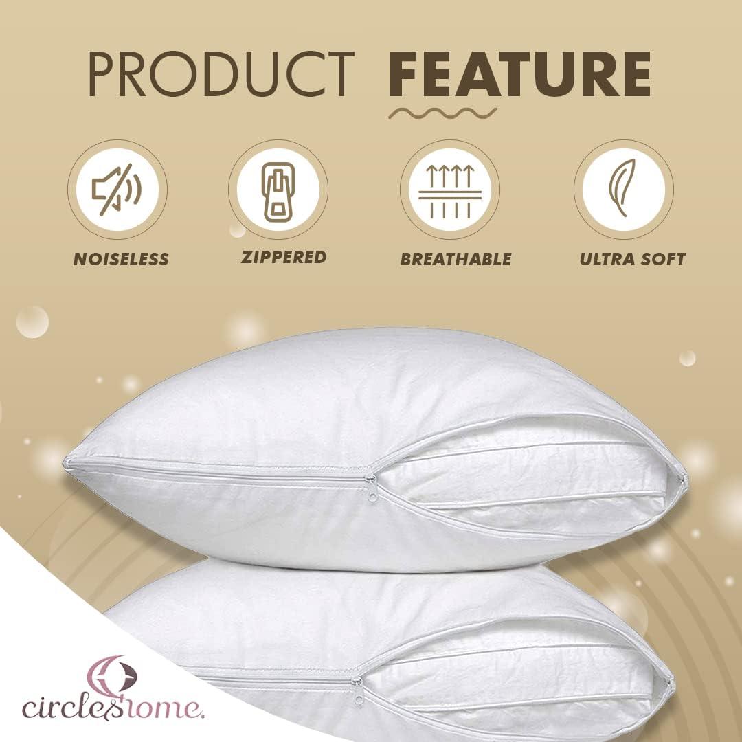Circles Home 100% Cotton Breathable Standard Pillow Protector – White (2 Pack)